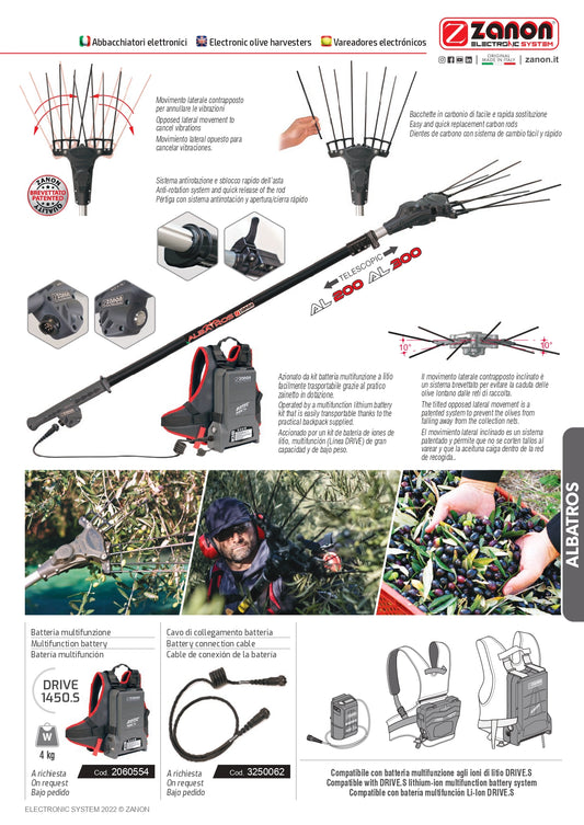 Abbacchiatore elettrico ZANON ALBATROS AL 300 TELESCOPICO +BATTERIA DRIVE 1450 S + cavo di collegamento