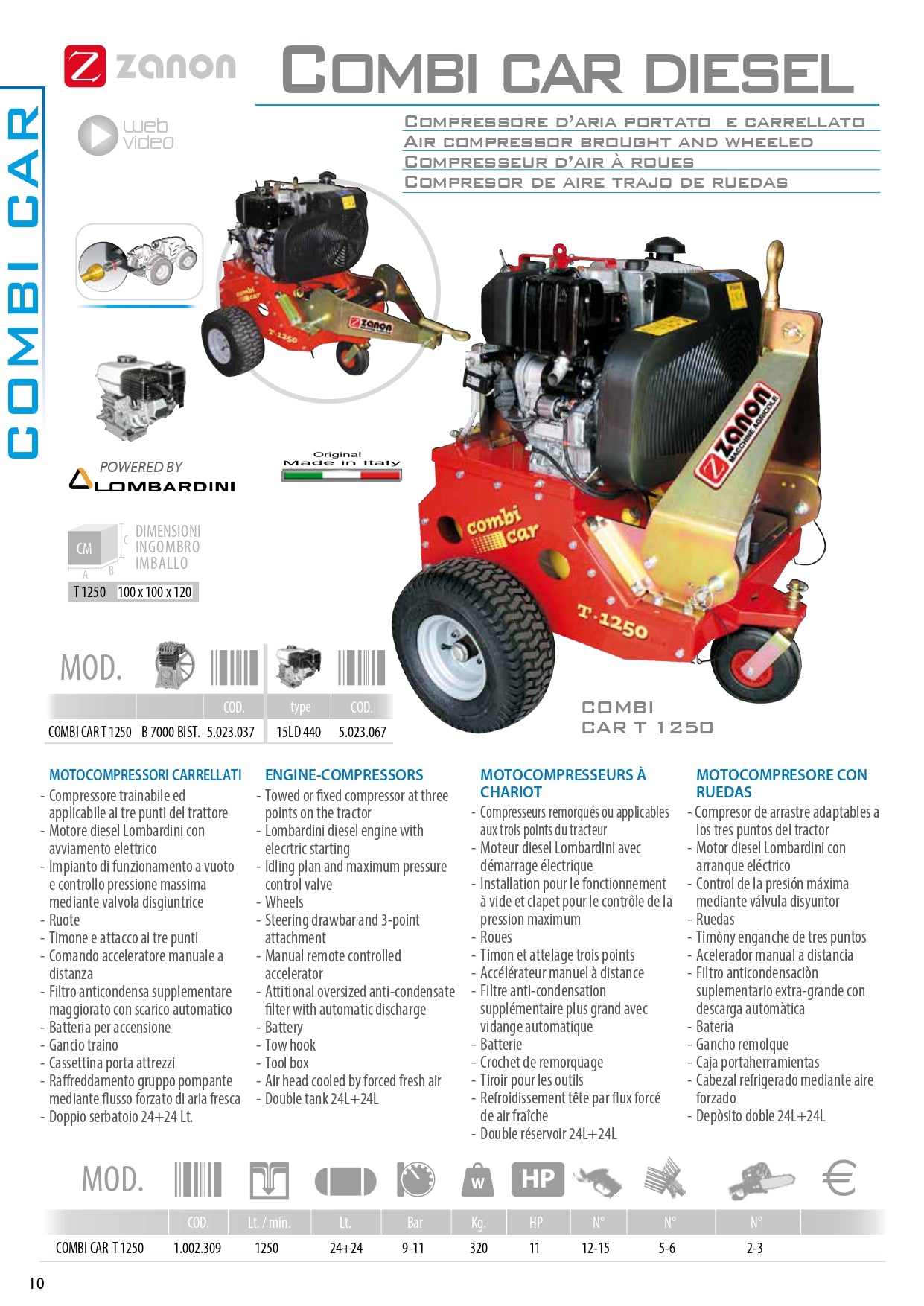 Motocompressore ZANON COMBI CAR 1250