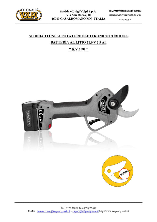 Forbice VOLPI KV390 + 2 Batterie
