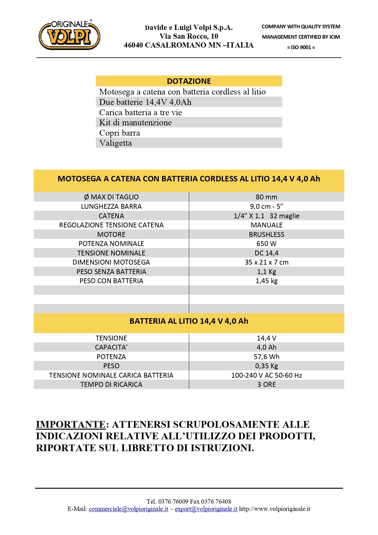 Potatore a batteria VOLPI KVS5001