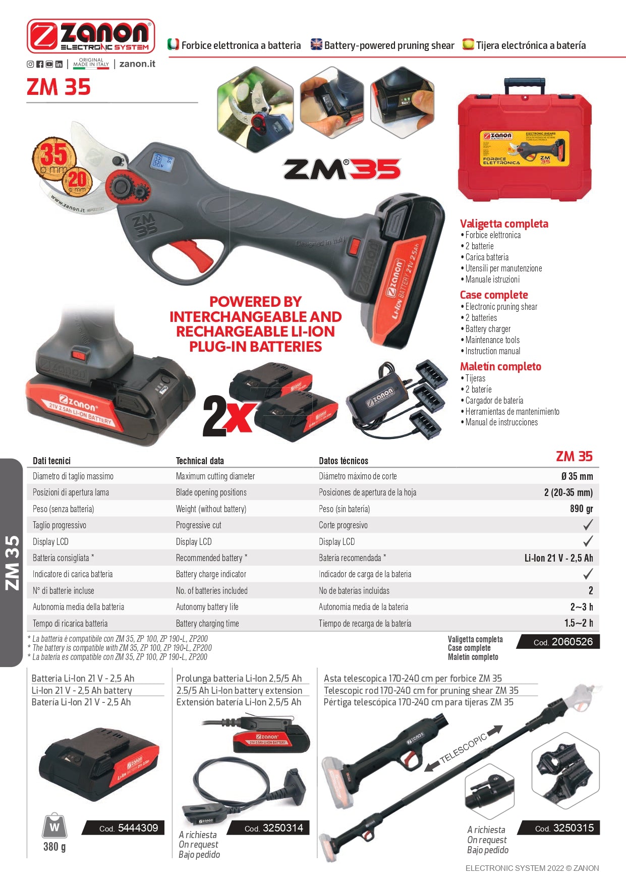Forbice ZANON ZM 35 + 2 Batterie