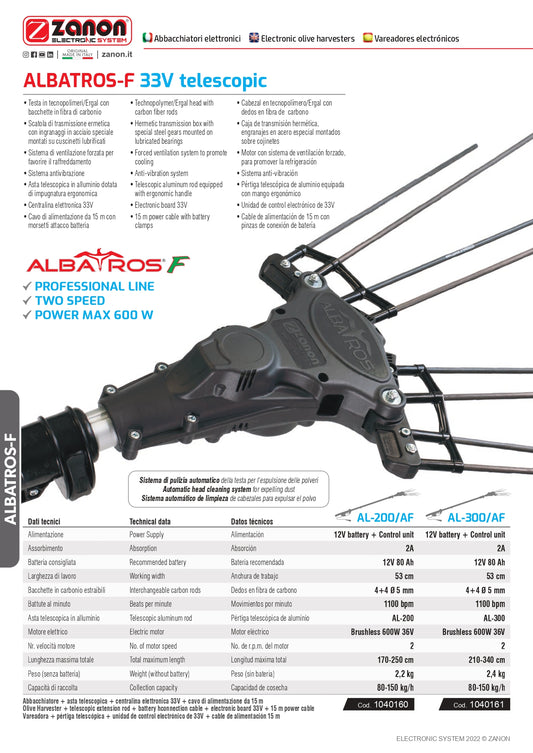 Abbacchiatore ELETTRICO ZANON ALBATROS AL 300 Telescopico 33V.