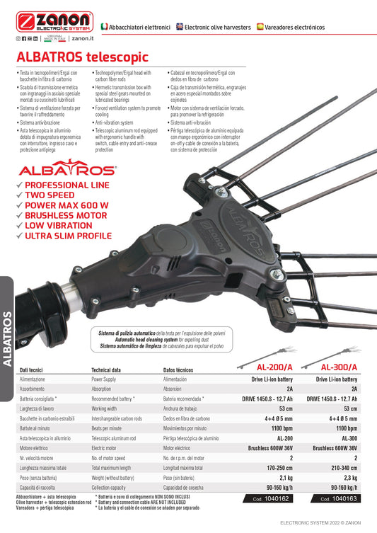 Abbacchiatore elettrico ZANON ALBATROS AL 300 Telescopico 50,4 V.